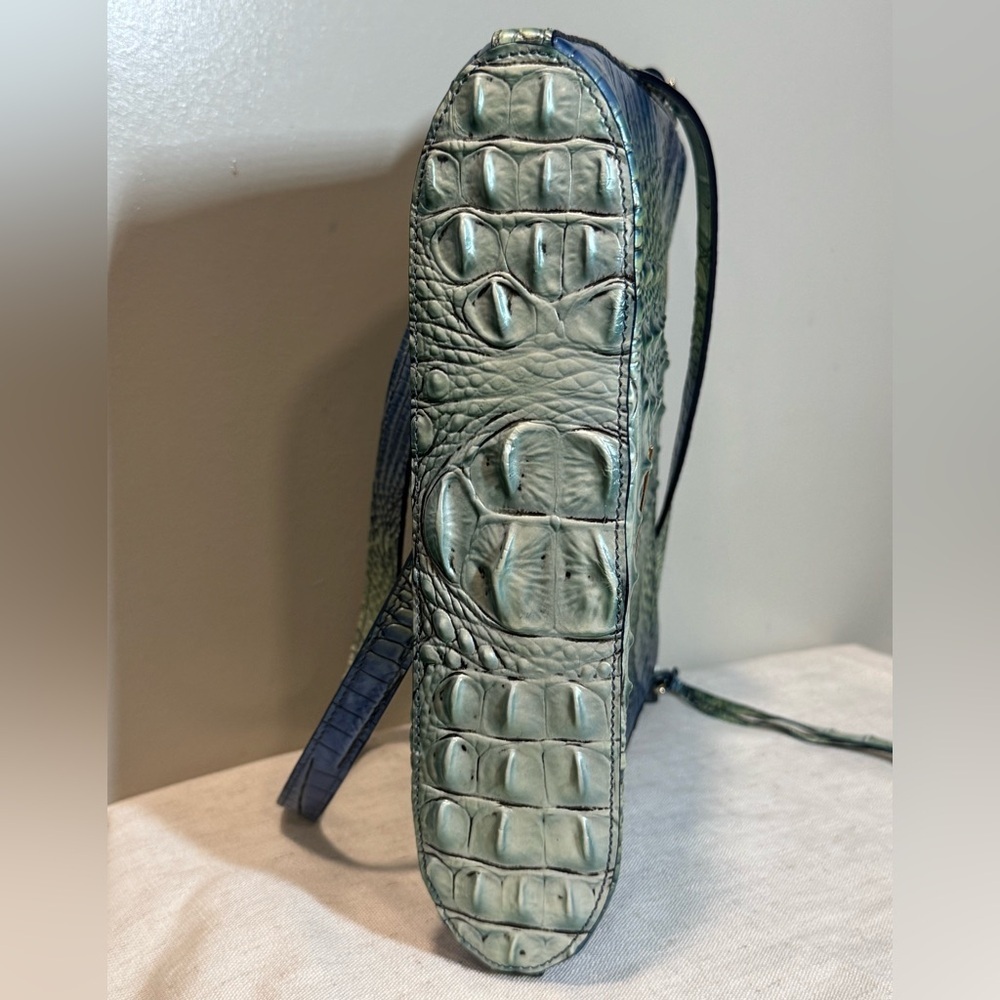 Brahmin Blue Katie Melbourne Teal Ombre Croc-Embossed Shoulder Bag - Picture 6 of 16